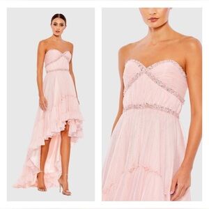 Mac Duggal 68096 Pink Beaded Ruffle High Low Gown
